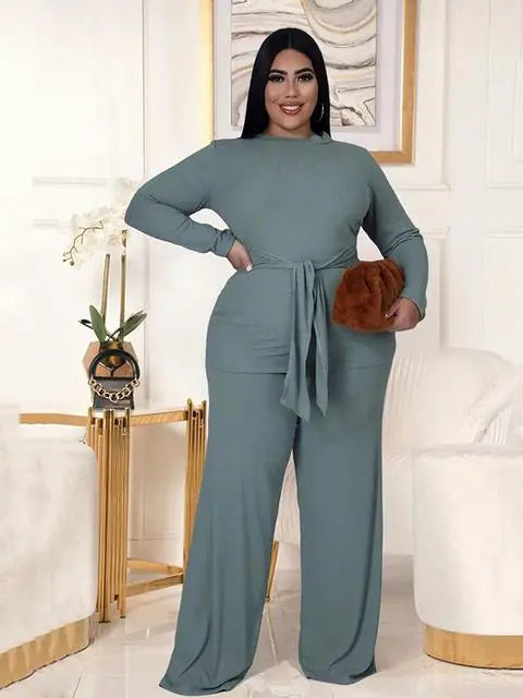 Plus Size Women's Two Piece Solid Knit Set Outfit All is equal fashion