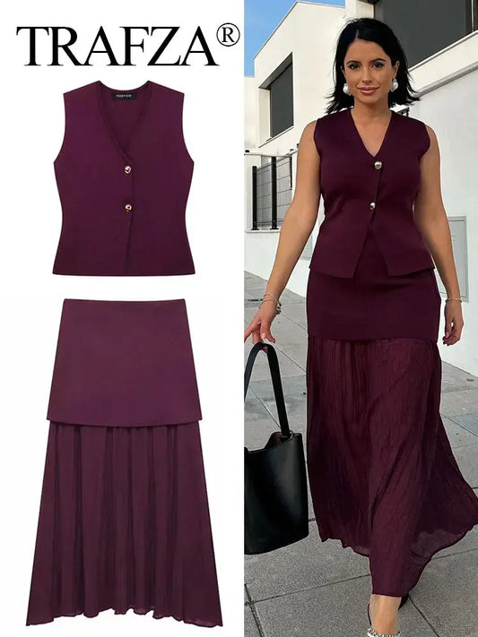 Elegant Wine Red Skirt Set™ rosses clothing