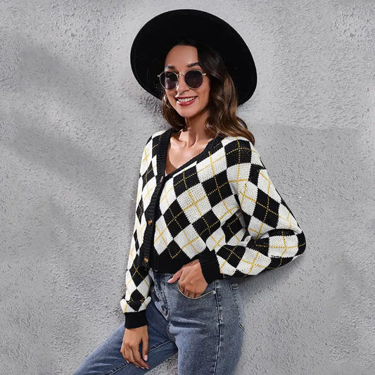Retro Diamond Loose Knit Cardigan Sweater for Women All is equal fashion