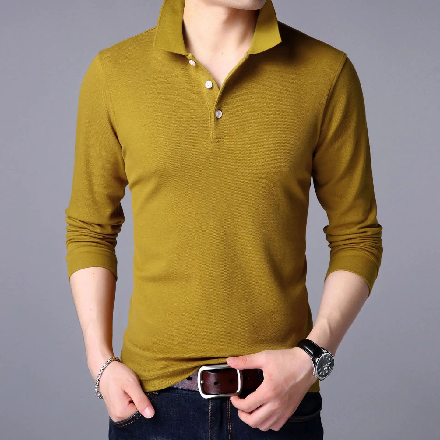 Men's Thickened Long Sleeve Polo Shirt in Various Colors All is equal fashion