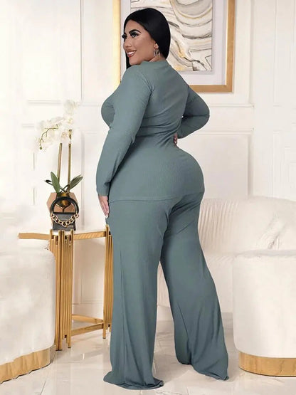 Plus Size Women's Two Piece Solid Knit Set Outfit All is equal fashion
