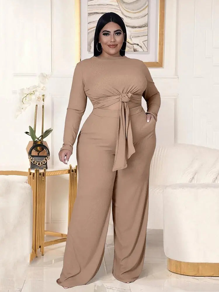 Plus Size Women's Two Piece Solid Knit Set Outfit All is equal fashion
