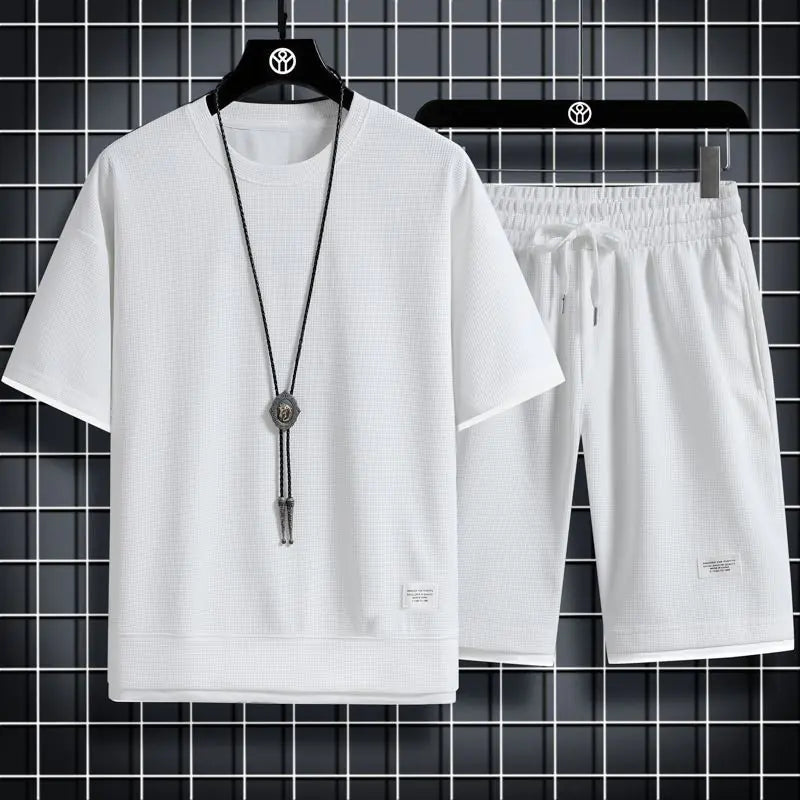 Men's Waffle Sports Leisure Set - Loose Fit Short Sleeve All is equal fashion