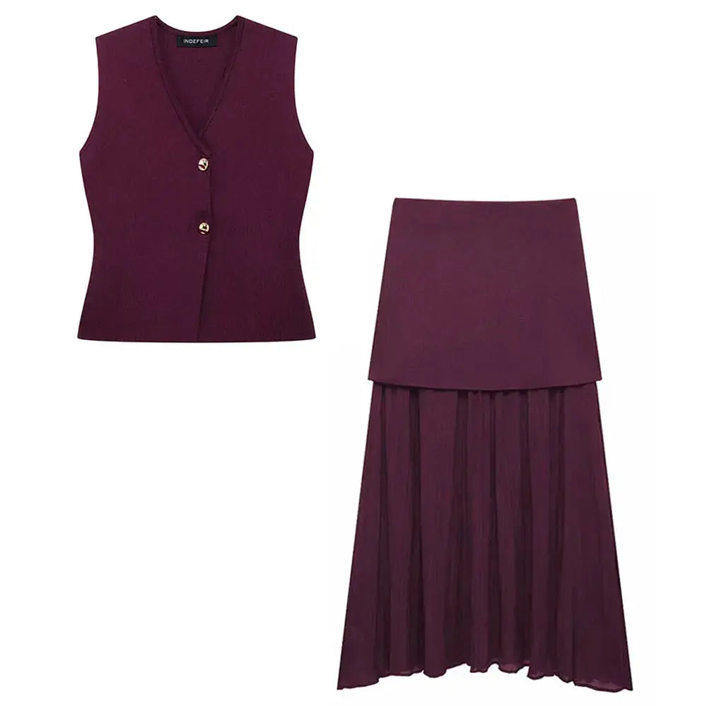 Elegant Wine Red Skirt Set™ rosses clothing