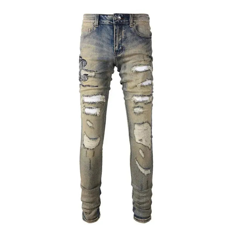 Snake Embroidery Tapered Denim Jeans™ rosses clothing