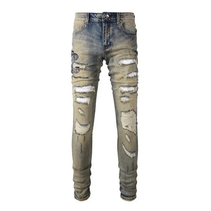 Snake Embroidery Tapered Denim Jeans™ rosses clothing