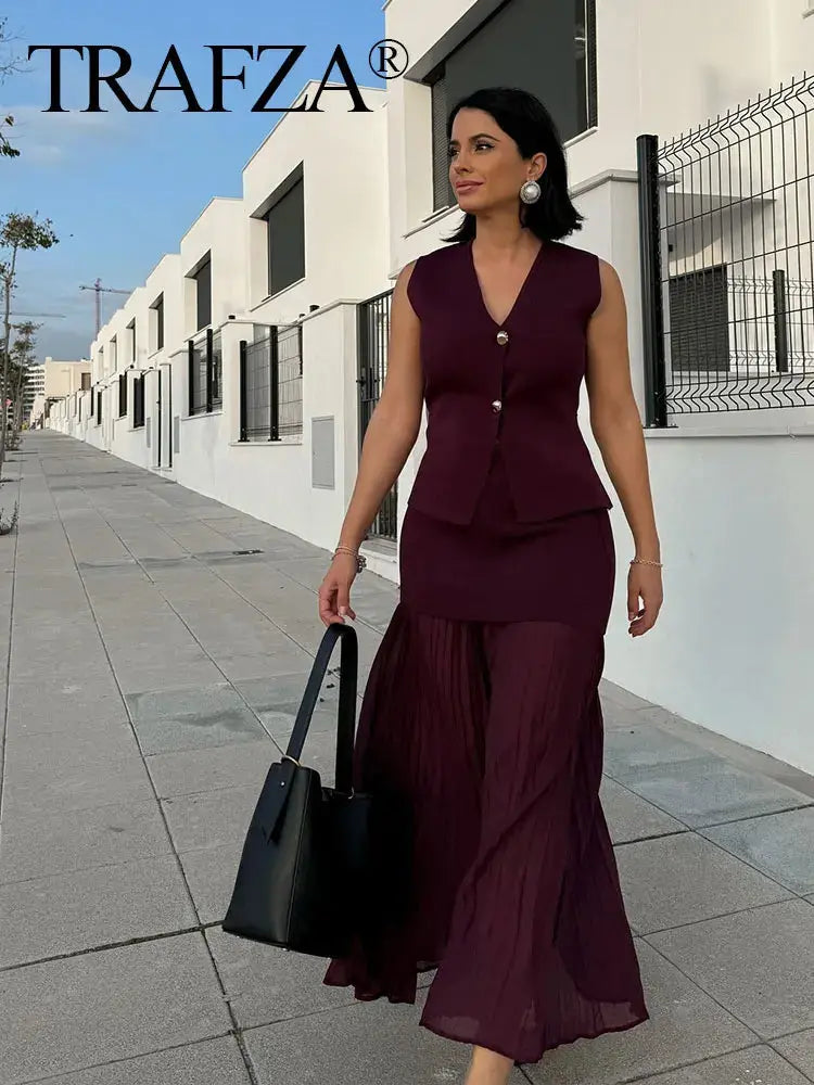 Elegant Wine Red Skirt Set™ rosses clothing