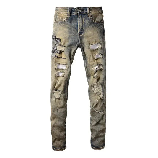 Snake Embroidery Tapered Denim Jeans™ rosses clothing