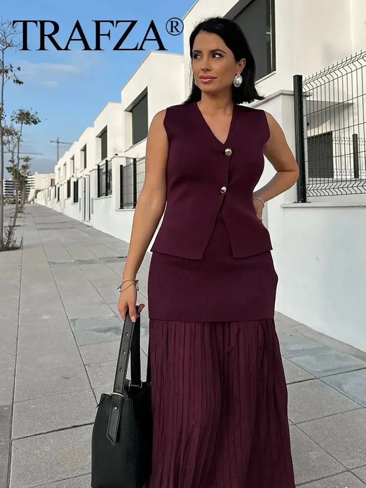Elegant Wine Red Skirt Set™ rosses clothing