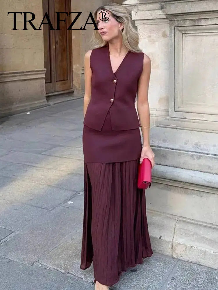 Elegant Wine Red Skirt Set™ rosses clothing