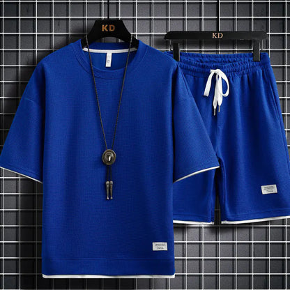 Men's Waffle Sports Leisure Set - Loose Fit Short Sleeve All is equal fashion