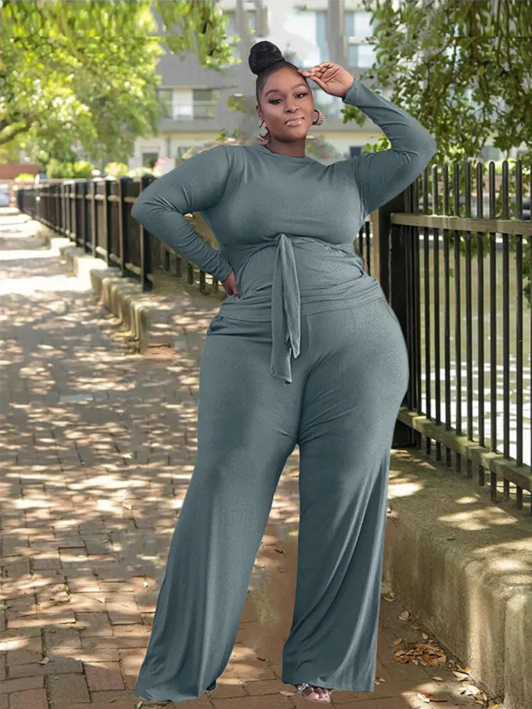 Plus Size Women's Two Piece Solid Knit Set Outfit All is equal fashion