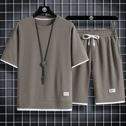 Men's Waffle Sports Leisure Set - Loose Fit Short Sleeve All is equal fashion