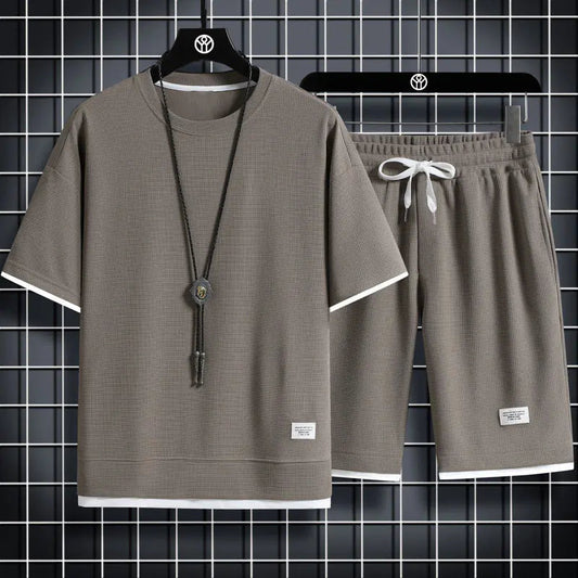 Men's Waffle Sports Leisure Set - Loose Fit Short Sleeve All is equal fashion