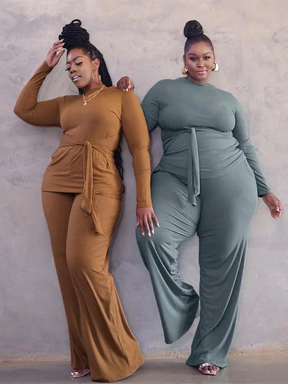 Plus Size Women's Two Piece Solid Knit Set Outfit All is equal fashion