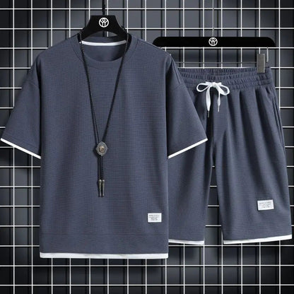 Men's Waffle Sports Leisure Set - Loose Fit Short Sleeve All is equal fashion