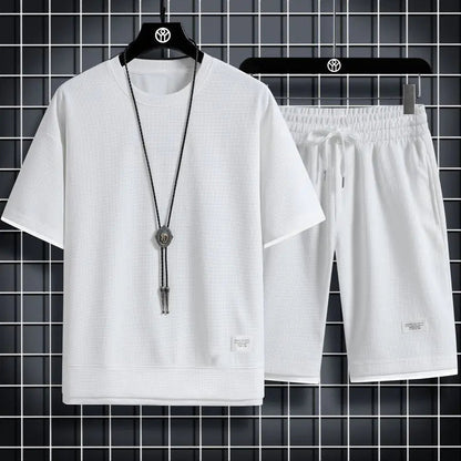 Men's Waffle Sports Leisure Set - Loose Fit Short Sleeve All is equal fashion