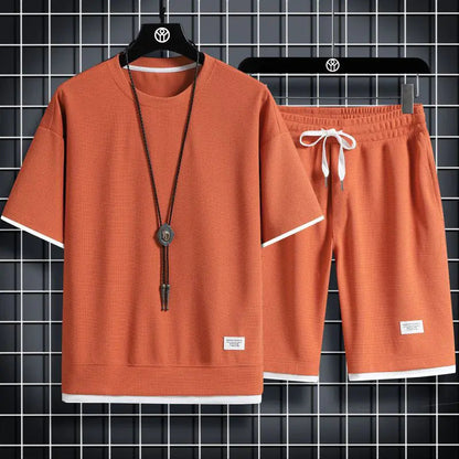Men's Waffle Sports Leisure Set - Loose Fit Short Sleeve All is equal fashion