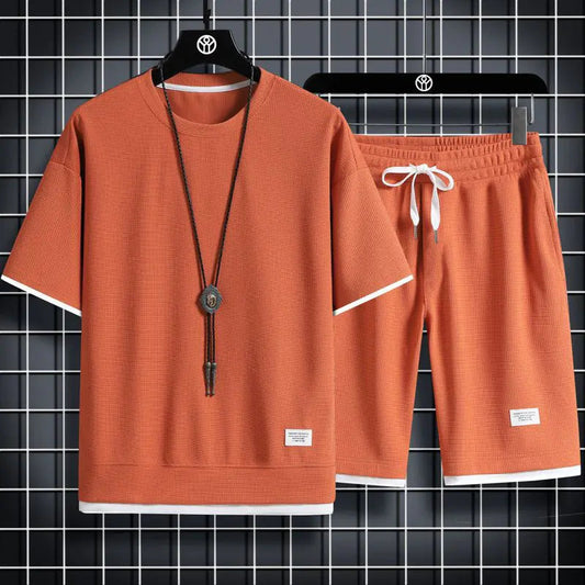Men's Waffle Sports Leisure Set - Loose Fit Short Sleeve All is equal fashion